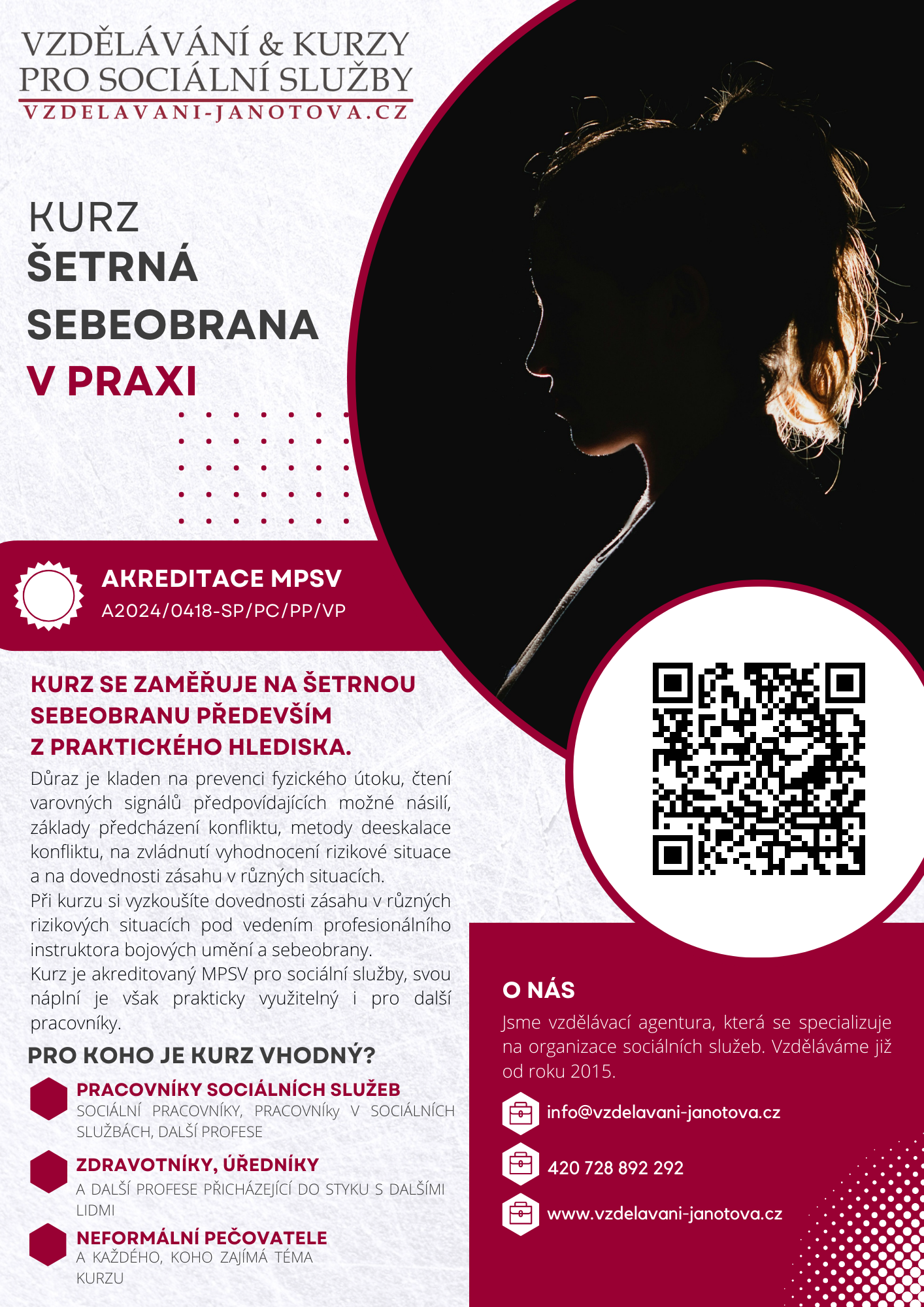 Leták Kurz Šetrná sebeobrana v praxi